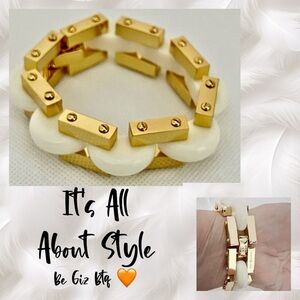 🔥🔥Tory Burch Authentic Chunky Polished Gold Chain Bracelet & Ivory Enamel Inlays